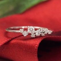 0.10 Ct Natural Diamond Women Cluster Engagement Ring 14K White Gold Plated - £83.46 GBP