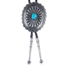 1930&#39;s Navajo Concho- c1960 c-31 Sterling/turquoise hand stamped silver bolo tie - £317.43 GBP