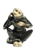 Jeweled Enameled Pewter Chimpanzee Monkey Ape Hinged Trinket Ring Jewelry Box - £18.79 GBP