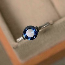 925 Sterling silver blue sapphire solitaire engagement Handmade Ring Size 8.5 - £87.72 GBP