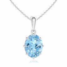 ANGARA 9x7mm Natural Aquamarine Pendant Necklace in Sterling Silver for Women - £275.11 GBP+