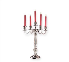 Candelabra Candle Holder 5 Tapered Candles Silver Aluminum 20" High Traditional 