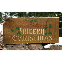 Vintage Merry Christmas Sign Rustic Wood Decor Handmade Stenciled Wall H... - $16.98