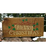 Vintage Merry Christmas Sign Rustic Wood Decor Handmade Stenciled Wall H... - £13.35 GBP