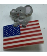 Vintage Enesco Happy Elephant Sitting on Top of USA American Flag PIN Br... - $9.49