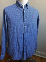 Ralph Lauren L Custom Fit Blue Gingham Check Button Front Cotton Shirt - £18.23 GBP