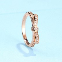 Rose Gold Sparkling Bow Ring with Clear CZ Ring Engagement Ring Woman Jewelry - £12.78 GBP