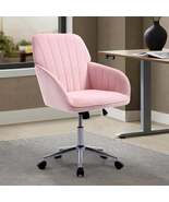 Baby Pink Velvet Ergonomic Swivel Office Chair with Adjustable Height, L... - $143.99