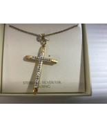 Sterling Silver/10k Gold Plated Hollow Crystal Accent Cross Necklace - $24.95