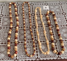 Four Handmade Wooden Bead Necklaces Assortment 24 to 34 Inch Round Gift Unique - £10.27 GBP