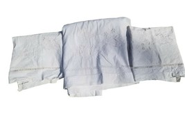 Vintage Italian &quot;Felicità&quot; Embroidered Sheet, Shams Set cottagecore set ... - $108.90