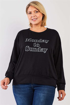 Black &quot;Monday Sunday&quot; Print Long Sleeve Relaxed Sweatshirt Top - €14,06 EUR