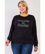 Black &quot;Monday Sunday&quot; Print Long Sleeve Relaxed Sweatshirt Top - €14,12 EUR