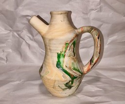 Nemadji Swirl Native American Clay Art Pottery Pitcher Bud Vase Multicol... - $39.59