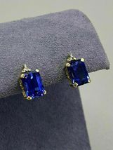 4.0 Ct Emerald Blue Sapphire Stud Earrings 14K Yellow Gold Finish For Wedding - £62.79 GBP