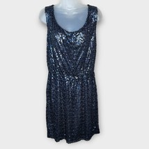 CALVIN KLEIN navy all over sequin short cocktail party tank dress size small - £34.50 GBP