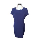 Maison Jules Womens Short Sleeve Scalloped Sheath Dress Navy Blue Size XL - $41.68