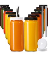 12 Pack, 16 Oz Glass Juice Bottles With Airtight Lids, Bonus 2, Black Caps - $53.39 CAD