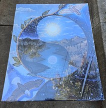 Vintage 90s Day &amp; Night Yin Yang Eagle Owl Poster Print Fantasy Outdoors... - $28.66