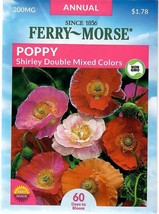 GIB Poppy Shirley Double Mixed Color Flower Seeds Ferry Morse  - £7.84 GBP