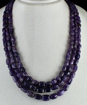 Antique Natural Amethyst Beads Carved Long 3 Line 666 Carats Gemstone Necklace - £170.52 GBP