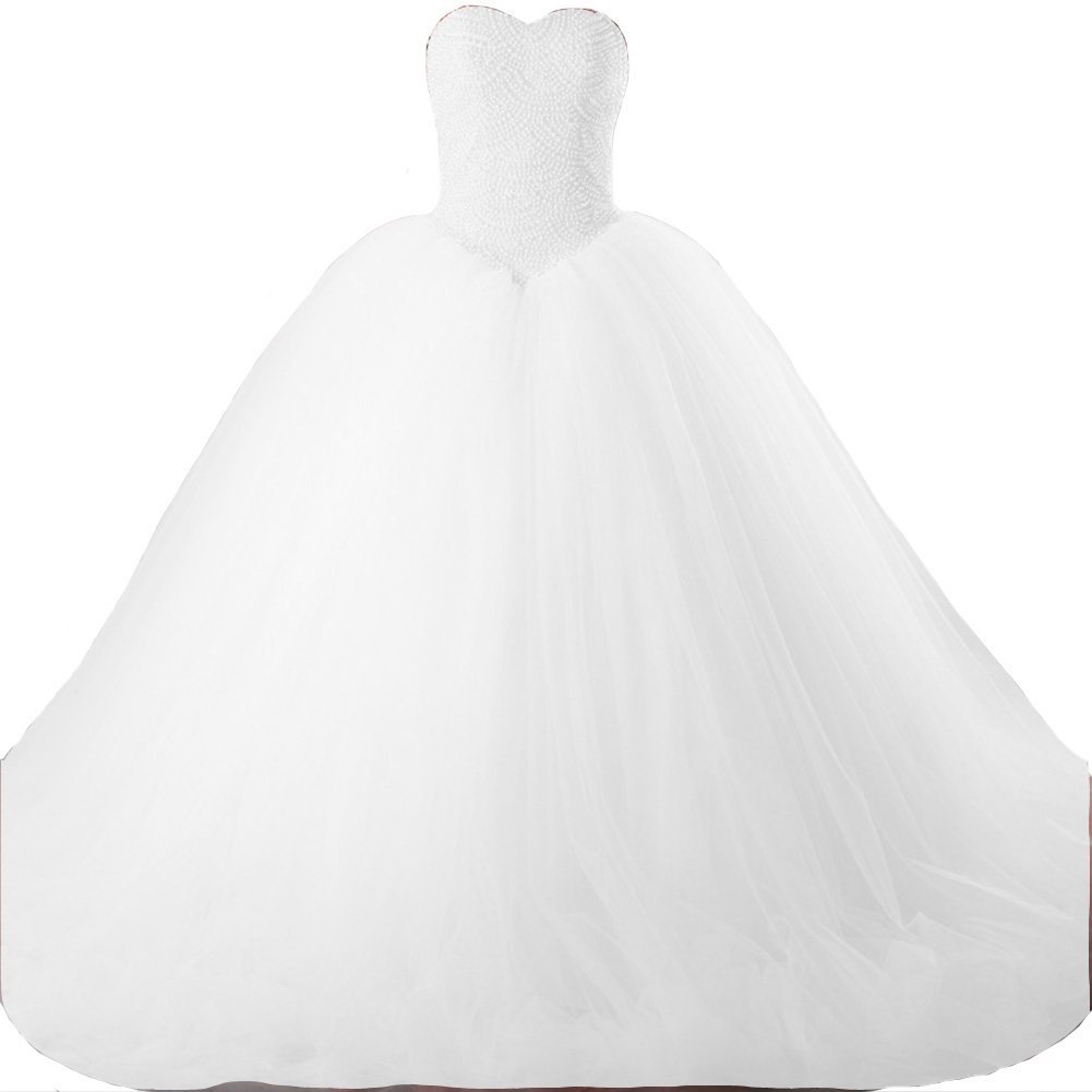 Kivary Plus Size Pearls Long Ball Gown Tulle Corset Prom Wedding Dresses White U