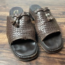 Brighton Brown Woven Genuine Leather Mules with Tassel &amp; Beads Size 8 - $34.65