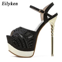 Eilyken Fashion Crystal Sequined Cloth Women’s Buckle Strap Sandals Platform Hig - £50.05 GBP