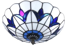Tiffany Style Ceiling Light Fixture Vintage Flush Mount Stained Glass Kitchen 3 - £67.58 GBP
