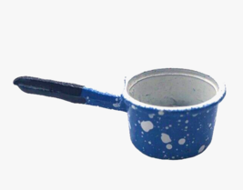 Cast Iron Pot Pan Dollhouse Miniature Blue White Speckled Spatter Cooking Vtg 1&quot; - £11.00 GBP