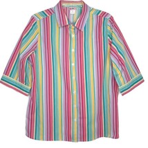 American Sweetheart Womens Blouse Size M 3/4 Sleeve Button Front Multicolor - £10.15 GBP