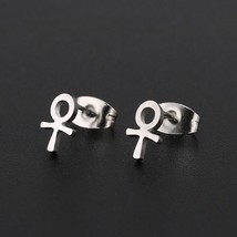 Surgical Steel Silver Small Egypt Ankh Cross Stud Earring Men Women Jewelry Gift - £7.71 GBP
