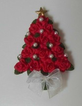 Vintage Avon Resin Red Rose &amp; Faux Pearl Christmas Tree Brooch Star White Ribbon - £12.21 GBP