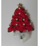 Vintage Avon Resin Red Rose &amp; Faux Pearl Christmas Tree Brooch Star Whit... - $22.67 CAD