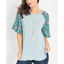 Eloges Teal &amp; Light Blue Floral Trumpet-Sleeve Raglan Tunic - $9.70