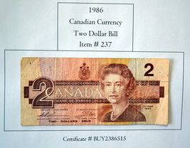 Canada Banknote 1986 2 Dollar, # 237, 2 dollar bill, Canadian 2 dollar bill - £8.93 GBP