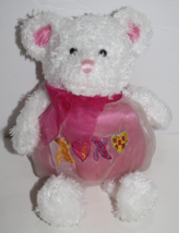 XOXO Valentine Pink Bow White Sparkle Plush Teddy Bear 10&quot; Hearts Stuffed Soft - £13.74 GBP