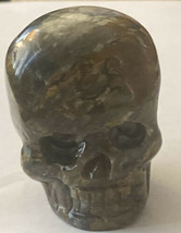 Polished Stone Agate Carved Skull Tan Blue &amp; White 2” H X 1.5” W - £7.46 GBP