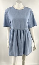 H&amp;M Divided Chambray Dress Size S Blue Loose Fit Mini Short Sleeve Cotton Womens - £23.74 GBP