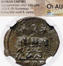 SHE WOLF suckling twins Romulus, Remus NGC Choice AU. Constantine the Great Coin - £294.71 GBP