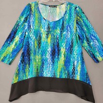 Notations Womens Shirt Size M Blue Stretch Aqua Print Dressy 3/4 Sleeves Scoop - £8.55 GBP