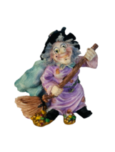 Halloween Figurine vtg Witch Decoration Gift floral broom haunted salem wart cat - £23.35 GBP