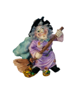 Halloween Figurine vtg Witch Decoration Gift floral broom haunted salem ... - £23.23 GBP
