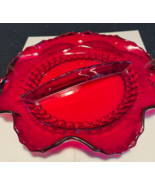 LOVELY Red Candy/Nuts Dish, Scalloped Edge, Center Handle, 8 1/2&quot; edge t... - £6.28 GBP