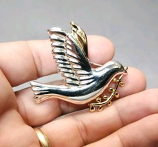 Vintage Brooch Danecraft Peace Dove Olive Branch Silver &amp; Gold-tone Noah&#39;s Ark - £14.78 GBP