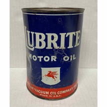 Full Mobil Lubrite Socony Quart Motor Oil Can Dented Unopened Advertisin... - $19.25