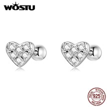 WOSTU 925 Silver Simple Heart Love Shining Zircon Stud Earrings For Women Fashio - £16.03 GBP