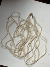 Vintage Super Long Triple Strand Cream Small Oval Plastic Barrel Beads Necklace - £7.50 GBP