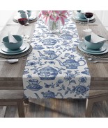 Chinoiserie Table Runner Blue White French Country Floral Dining Decor E... - $38.42 CAD