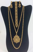 Vintage Crown Trifari Filigree Parure Necklace Bracelet Earrings Goldtone MCM - £72.44 GBP